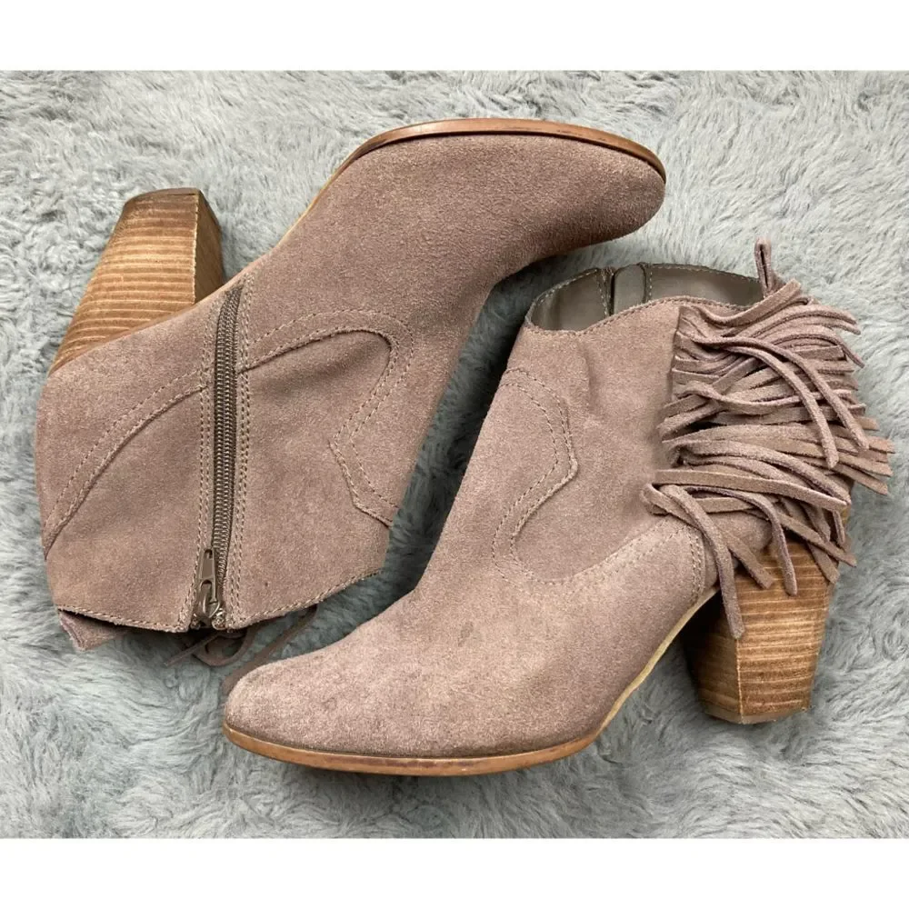 Steve Madden Taupe Suede Fringe Ankle Booties